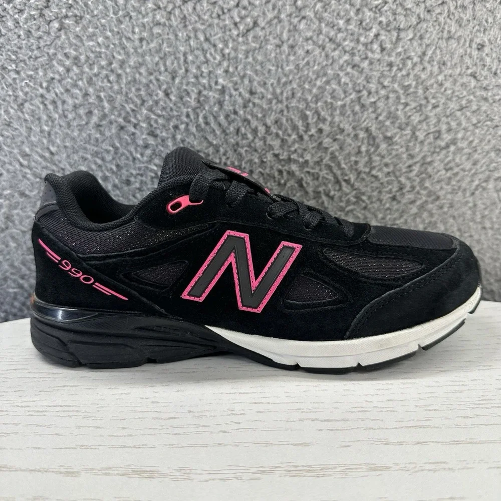 New Balance 990v4 Boys Size 6.5 Black Pink Running Sneakers KJ990RBG
